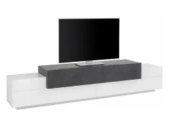 Mueble de TV 240 cm diseño 4 compartimentos 3 puertas blanco y pizarra Corona Low Ardesia