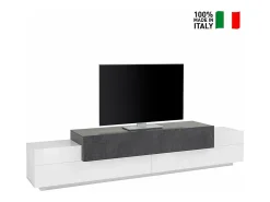Mueble de TV 240 cm diseño 4 compartimentos 3 puertas blanco y pizarra Corona Low Ardesia