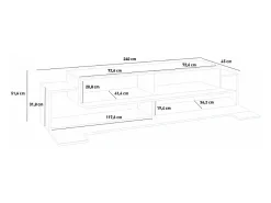Mueble de TV 240 cm diseño 4 compartimentos 3 puertas blanco y pizarra Corona Low Ardesia