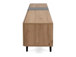 Mueble de TV 3 puertas y 2 baldas 195cm - Acabado madera clara y negro