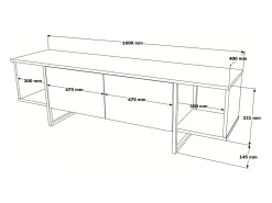 Mueble de TV 2 puertas y 2 estantes - Efecto mármol blanco y dorado - DERANA
