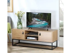 Mueble de TV acabado roble 2 puertas y baldas centrales - 120 cm