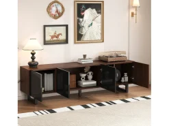 Mueble de TV bajo con 4 puertas - 180 x 38 x 50 cm - diseño exclusivo - aspecto de madera envejecida - MDF - acabado negro y natural
