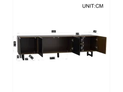 Mueble de TV bajo con 4 puertas - 180 x 38 x 50 cm - diseño exclusivo - aspecto de madera envejecida - MDF - acabado negro y natural