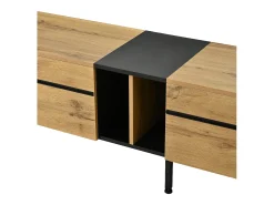 Mueble de TV bajo moderno - 180 x 38 x 45 cm - con 3 puertas + estantes abiertos - aglomerado - natural