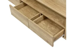 Mueble de TV blanco brillante de 200 x 30 x 60,7 cm, dos cajones, 6 puertas, iluminación LED, para salón.