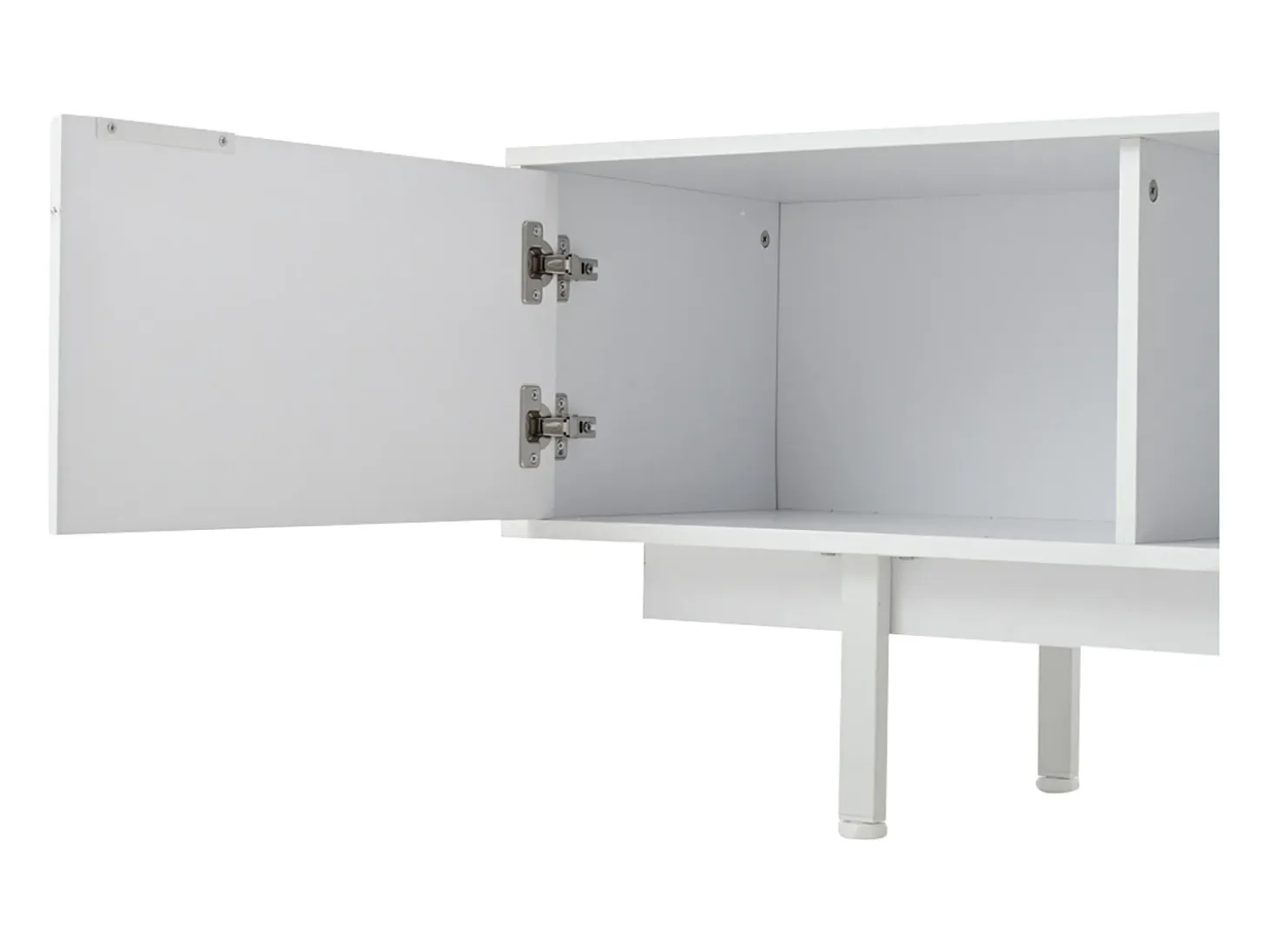 Mueble de TV blanco con 2 puertas y 2 cajones, estantes abiertos - Para salón y oficina