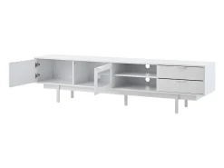 Mueble de TV blanco con 2 puertas y 2 cajones, estantes abiertos - Para salón y oficina