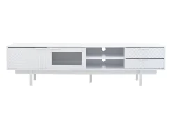 Mueble de TV blanco con 2 puertas y 2 cajones, estantes abiertos - Para salón y oficina
