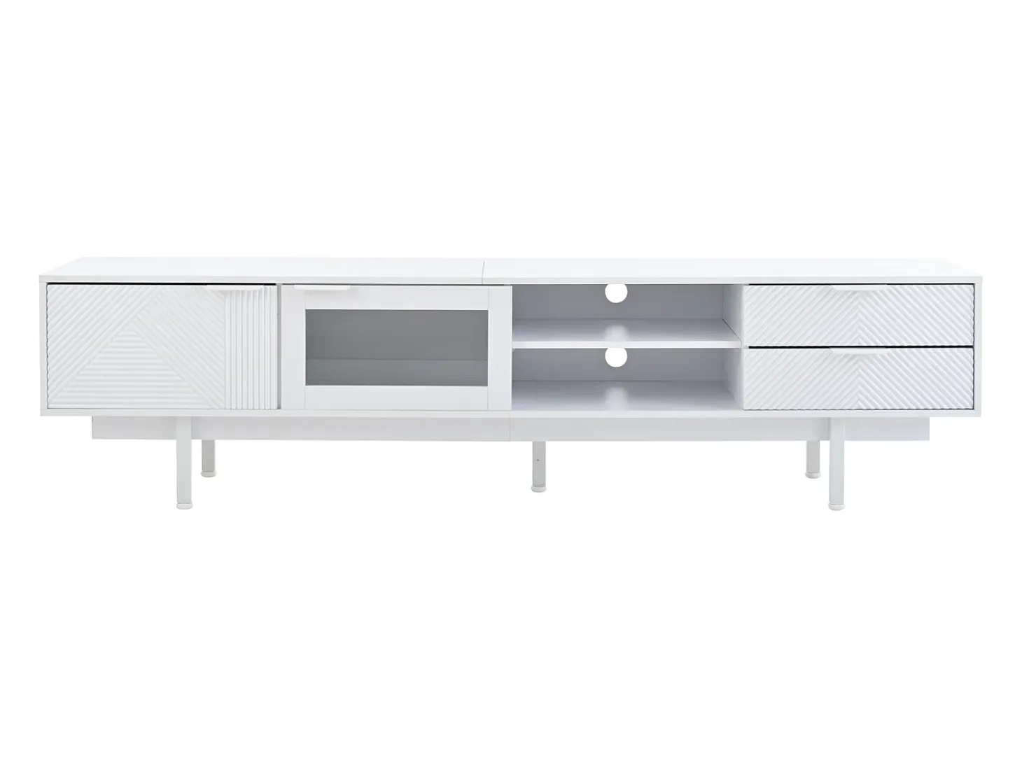 Mueble de TV blanco con 2 puertas y 2 cajones, estantes abiertos - Para salón y oficina
