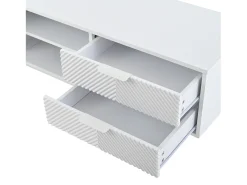 Mueble de TV blanco con 2 puertas y 2 cajones, estantes abiertos - Para salón y oficina