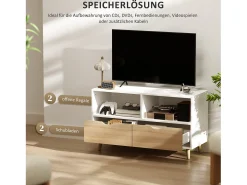 Mueble de TV blanco de 99 cm con cajón y 2 estantes, mueble de TV moderno para salón