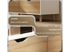 Mueble de TV blanco de 99 cm con cajón y 2 estantes, mueble de TV moderno para salón