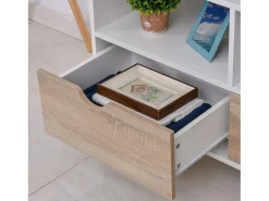 Mueble de TV blanco de 99 cm con cajón y 2 estantes, mueble de TV moderno para salón
