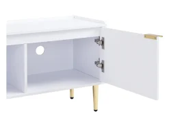 Mueble de TV blanco, mueble de TV moderno con 4 puertas texturizadas, tiradores y patas doradas - para salón y oficina