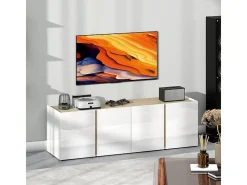 Mueble de TV blanco para televisores de hasta 65", puertas con cierre suave, estantes regulables, 135 x 38 x 45 cm, salón