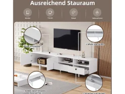 Mueble de TV bohemio con 2 puertas y 2 cajones - 200 x 40 x 51 cm - Tablero de partículas - Para comedor - Blanco