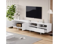 Mueble de TV bohemio con 2 puertas y 2 cajones - 200 x 40 x 51 cm - Tablero de partículas - Para comedor - Blanco