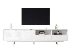 Mueble de TV bohemio con 2 puertas y 2 cajones - 200 x 40 x 51 cm - Tablero de partículas - Para comedor - Blanco