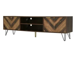 Mueble de TV 160cm - 2 compartimentos y 2 puertas - chapa de veta de madera - tableros de partículas - Marrón