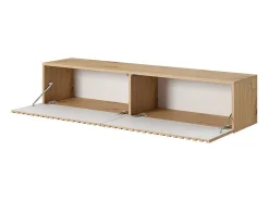 Mueble de TV colgante - roble artesano con frente de listones e inserciones negras - 140 cm