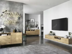 Mueble de TV colgante con 2 puertas - cuerpo Roble artesanal mate, frentes Roble artesanal mate - 120 cm
