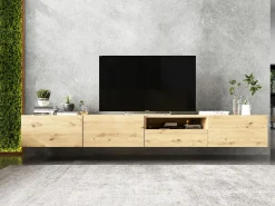 Mueble de TV colgante con 2 puertas - cuerpo Roble artesanal mate, frentes Roble artesanal mate - 120 cm