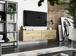 Mueble de TV colgante con 2 puertas - cuerpo Roble artesanal mate, frentes Roble artesanal mate - 120 cm