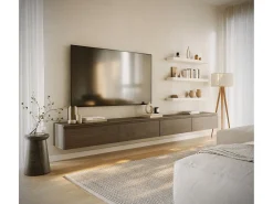 Mueble de TV colgante con 4 puertas abatibles – 300 cm – efecto madera nogal – BEMMI