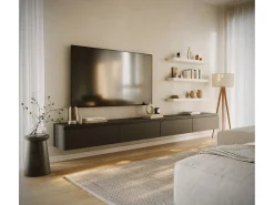 Mueble de TV colgante con 4 puertas abatibles – 300 cm – negro – BEMMI