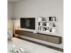 Mueble de TV colgante con 6 puertas abatibles – 300 cm – efecto madera nogal Wisconsin – FRAMME