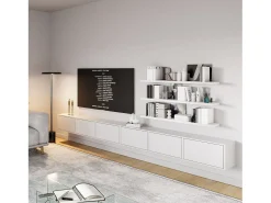 Mueble de TV colgante con 6 puertas abatibles – 300 cm – blanco – FRAMME