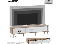 Mueble de TV con 3 cajones - 150 x 35 x 39 cm - Tablero de partículas - para salón - Blanco y madera
