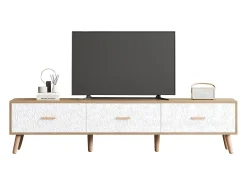 Mueble de TV con 3 cajones - 150 x 35 x 39 cm - Tablero de partículas - para salón - Blanco y madera