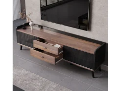 Mueble de TV con 2 cajones y 2 puertas correderas - estilo moderno - colores: negro y natural