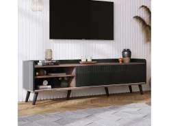 Mueble de TV con 2 cajones y 2 puertas correderas - estilo moderno - colores: negro y natural