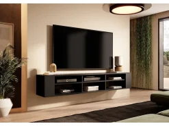 Mueble de TV con 6 compartimentos - Negro - 175 cm - WALL