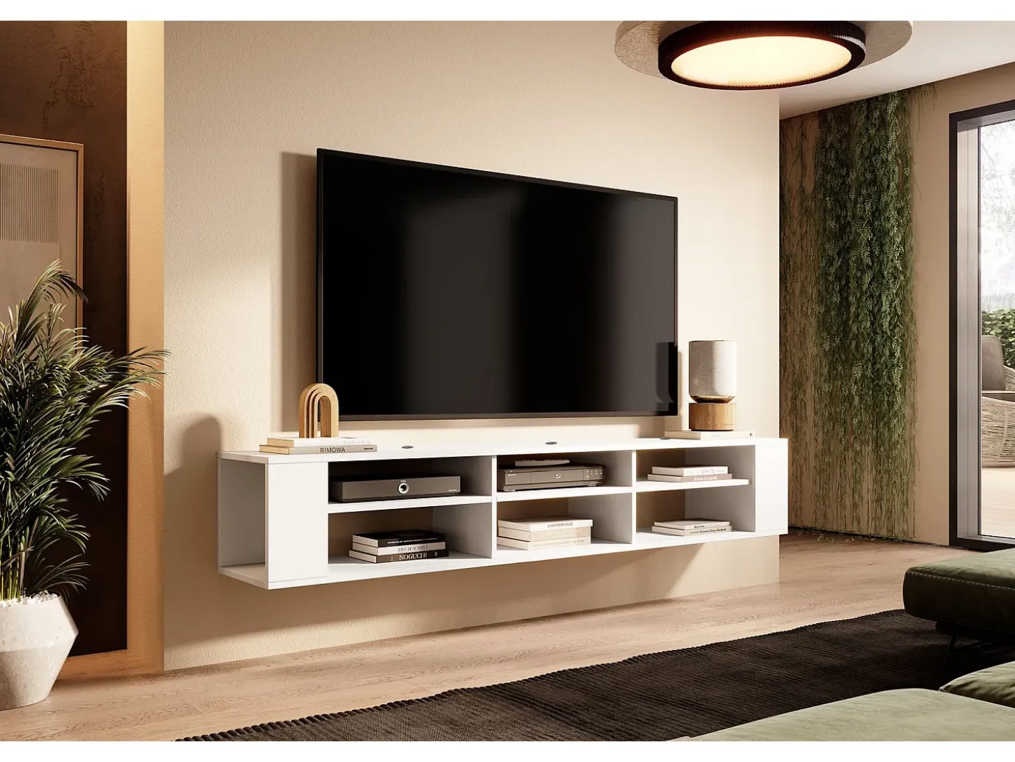 Mueble de TV con 6 compartimentos - Blanco - 175 cm - WALL