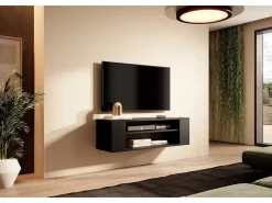 Mueble de TV con 2 compartimentos - Negro - 100 cm - WALL