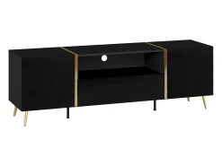 Mueble de TV con 2 puertas, 1 cajón y 1 estante - Negro brillante y dorado - MARZIALO