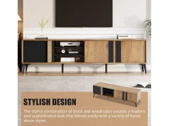 Mueble de TV con 3 puertas y 3 nichos abiertos - 180 x 40 x 50 cm - Tablero de partículas - Marrón y negro