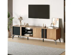 Mueble de TV con 3 puertas y 3 nichos abiertos - 180 x 40 x 50 cm - Tablero de partículas - Marrón y negro