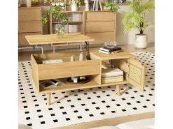 Mueble de TV con 3 puertas de madera y 1 puerta de cristal - 200 x 35 x 53 cm - LED - MDF y tablero de partículas - Natural + negro