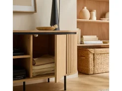 Mueble de TV con 2 puertas y laterales con efecto ranurado L150 cm - MALAGA