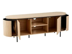 Mueble de TV con 2 puertas y laterales con efecto ranurado L150 cm - MALAGA