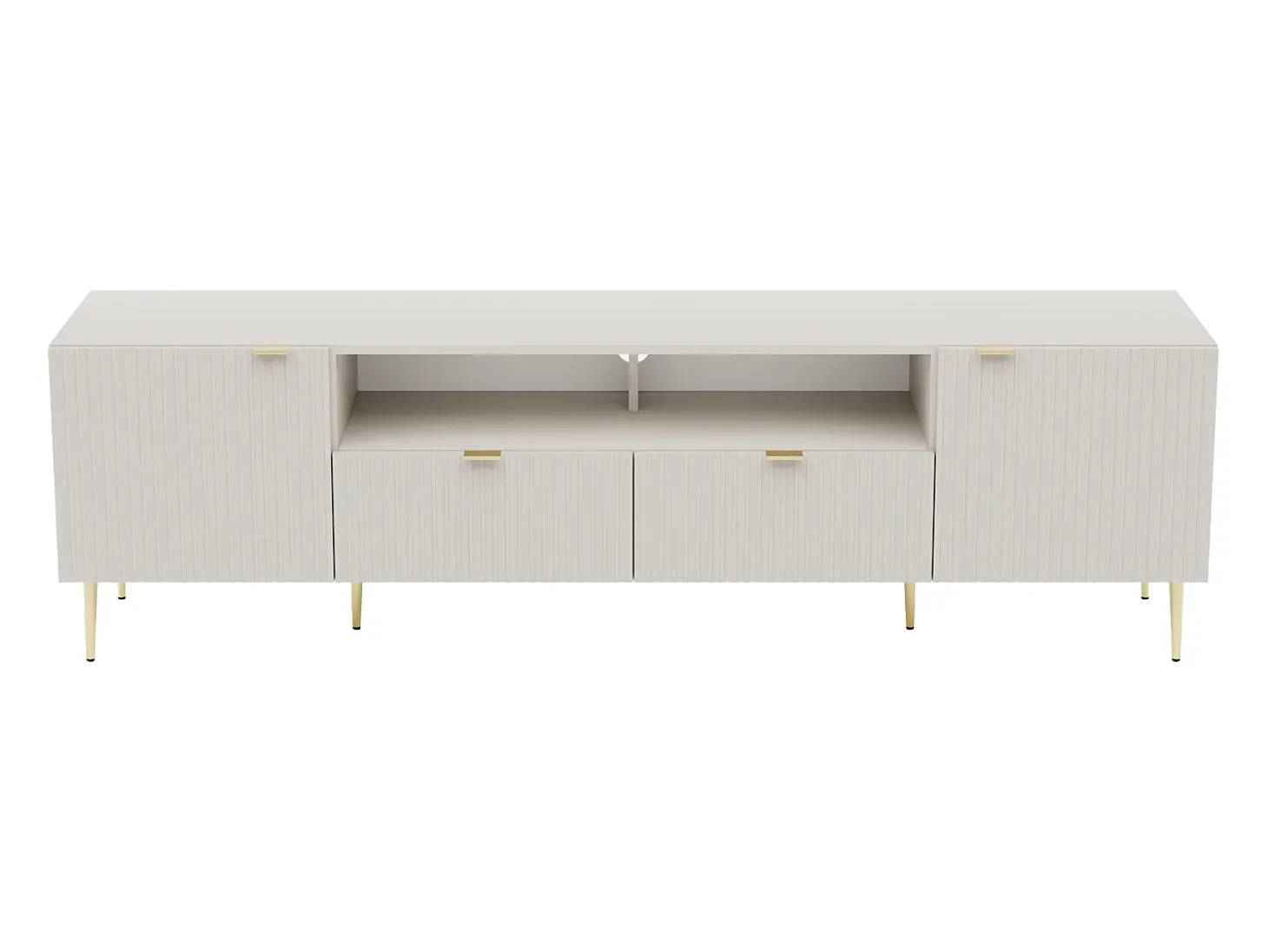 Mueble de TV con 2 puertas, 2 cajones y 2 nichos en MDF y acero - Beige y dorado - YESINIA