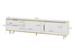Mueble de TV con 2 puertas y 2 cajones - Tiradores y patas dorados - Blanco