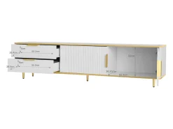 Mueble de TV con 2 puertas y 2 cajones - Tiradores y patas dorados - Blanco