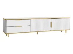 Mueble de TV con 2 puertas y 2 cajones - Tiradores y patas dorados - Blanco