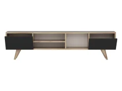 Mueble de TV con 2 puertas y 3 estantes - Negro y Natural - MOSTIA